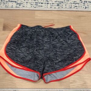 Nike Women's Black Space-Dye Athletic Shorts with Bright Orange Trim